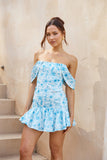 Wonderful Moments Off Shoulder Mini Dress Blue