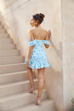 Wonderful Moments Off Shoulder Mini Dress Blue