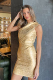 Metallic Bandage One-shoulder Party Dress