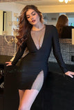 Long Sleeve V Neck Bodycon Mini Dress