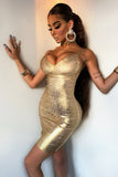 Metallic Gold Bandage Mini Cocktail Dress