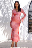 Channeling You Mesh Long Sleeve Maxi Dress Pink