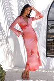 Channeling You Mesh Long Sleeve Maxi Dress Pink