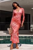 Channeling You Mesh Long Sleeve Maxi Dress Pink