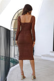 Changing Times Long Sleeve Mesh Midi Dress Chocolate