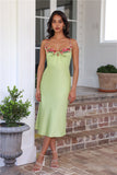 Blooming Relationship Satin Midi Dress Green