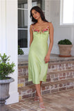 Blooming Relationship Satin Midi Dress Green