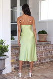 Blooming Relationship Satin Midi Dress Green