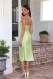 Blooming Relationship Satin Midi Dress Green