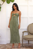 Wearing This Tonight Plisse Strapless Maxi Dress Sage