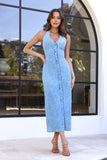 Boat Days Halter Denim Maxi Dress Denim