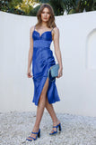 Wishful Thinking Satin Midi Dress Blue