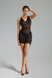 Zore Sleeveless Deep-V Backless Sequin Tassel Mini Dress