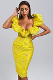 Melany Jacquard Midi Dress - Yellow - Bellabarnett