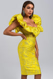 Melany Jacquard Midi Dress - Yellow - Bellabarnett