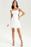 Lace Hem Square Collar Corset Pleated Mini Dress White