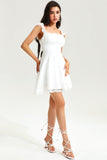 Lace Hem Square Collar Corset Pleated Mini Dress White