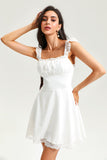 Lace Hem Square Collar Corset Pleated Mini Dress White