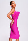 simplemente.yaz - Parry Feather Strapless Midi Bandage Dress