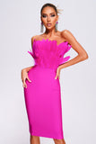 simplemente.yaz - Parry Feather Strapless Midi Bandage Dress