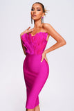 simplemente.yaz - Parry Feather Strapless Midi Bandage Dress