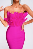 simplemente.yaz - Parry Feather Strapless Midi Bandage Dress