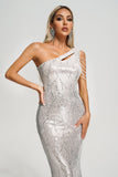 Strobe Sequin One Shoulder Maxi Dress