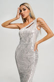 Strobe Sequin One Shoulder Maxi Dress