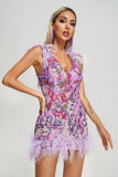 Loviy Sequin Feather Mini Dress