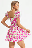 Floral Backless Short Sleeve Dress Pink