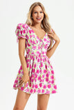 Floral Backless Short Sleeve Dress Pink