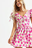 Floral Backless Short Sleeve Dress Pink