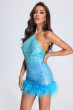 Fara Feather Gradient Sequin Mini Dress