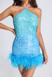 Fara Feather Gradient Sequin Mini Dress