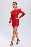 Wooh Feather Sequin Mini Dress - Red