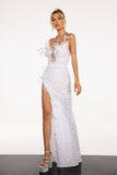 Lisbeth Sequins Feather Maxi Dress