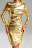 Maud Metallic Long Sleeve Midi Dress