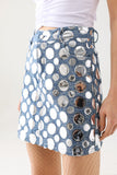 Soloma Polka Dot Denim Skirt