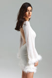 Garine Sequins Feather Backless Dress