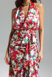 Unica Flower Printed Halter Ruffled Dress