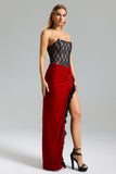 Lorin Lace Velvet Slit Dress