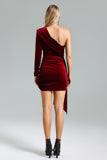 Faithe One Shoulder Pleated Velvet Dress