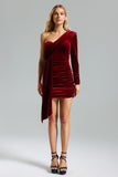 Faithe One Shoulder Pleated Velvet Dress