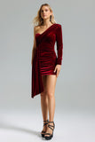 Faithe One Shoulder Pleated Velvet Dress