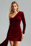 Faithe One Shoulder Pleated Velvet Dress