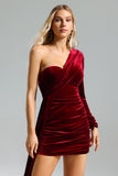 Faithe One Shoulder Pleated Velvet Dress