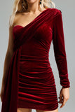 Faithe One Shoulder Pleated Velvet Dress