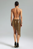 Mauris Leopard Metal Halter Skirt Set