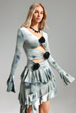 Kimivi Flower Tie-dye Ruffled Dress