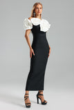 Yamaly Flower One Shoulder Maxi Dress - Black